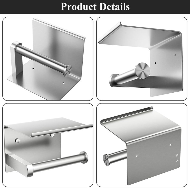 Tindbea Toilet Paper Holder with Phone Shelf, Adhesive or Screw Wall Mount Toilet Tissue Roll Holder, Rustproof & Multifunctional Stainless Steel Bathroom Storage Dispenser (Brushed Nickel) - Image 5