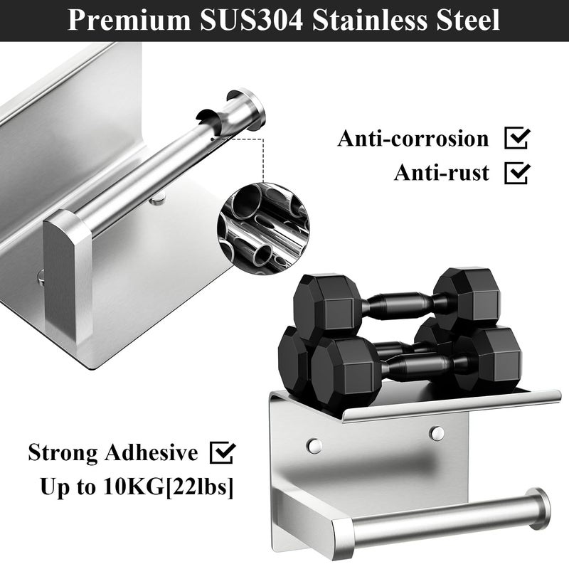 Tindbea Toilet Paper Holder with Phone Shelf, Adhesive or Screw Wall Mount Toilet Tissue Roll Holder, Rustproof & Multifunctional Stainless Steel Bathroom Storage Dispenser (Brushed Nickel) - Image 4
