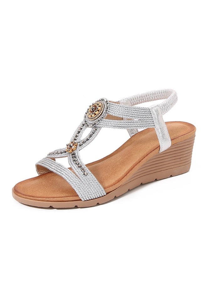 NIBEMINENT Ladies Shoes  Women Sandals Fashion  Pattern Diamond Decoration Bohemian Beach Casual Sandals  - Image 1
