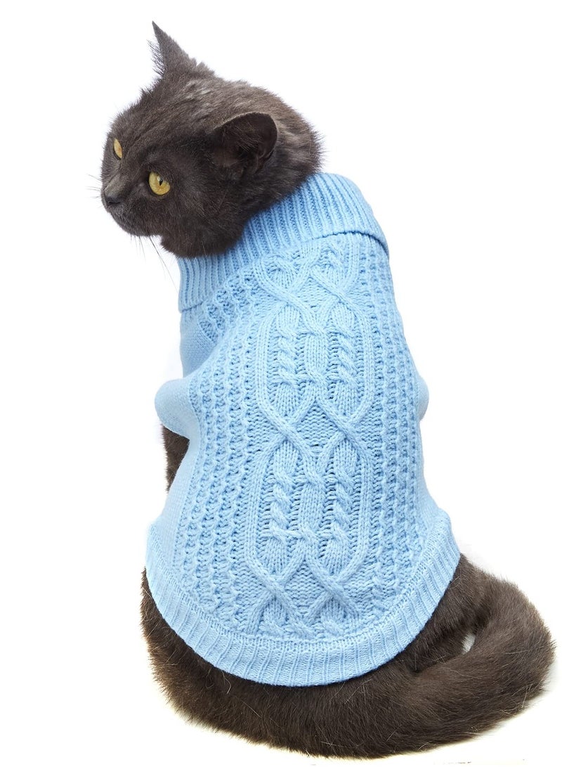 Excefore Cats Knitted Sweaters Turtleneck Knitted Sleeveless Cat Clothes Warm Winter Kitten Clothes Outfits for Cats or Small Dogs in Cold Season Sky Blue  XS - Image 1