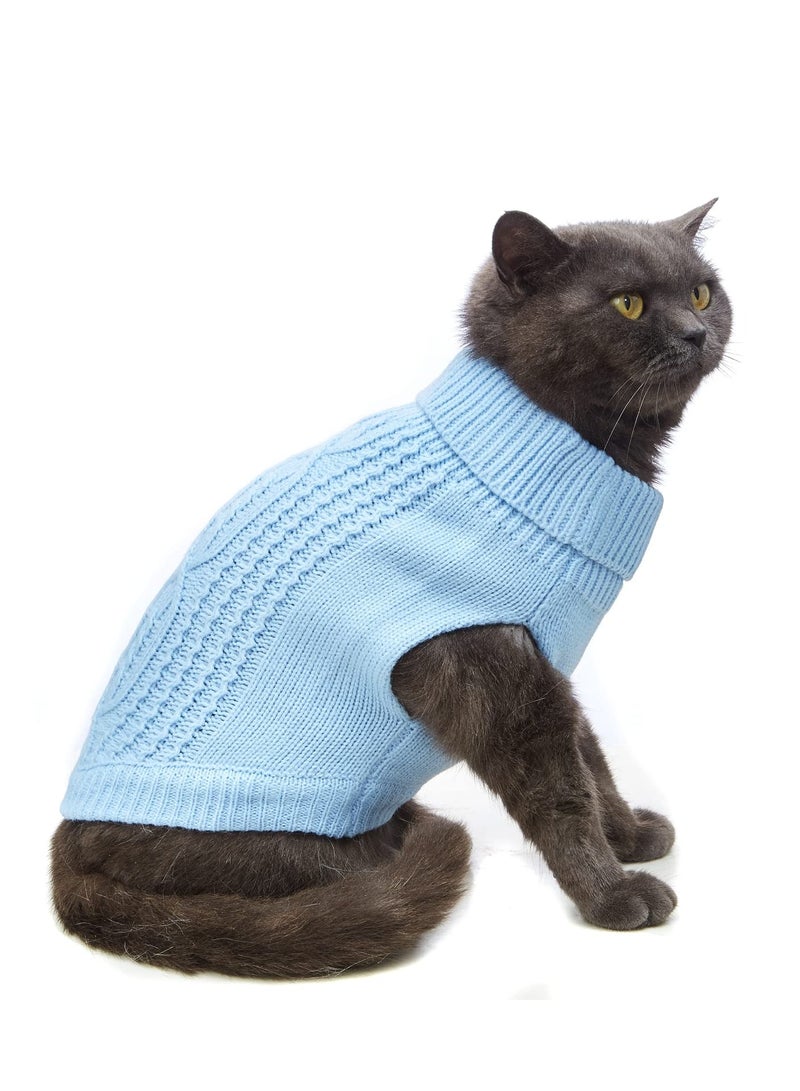 Excefore Cats Knitted Sweaters Turtleneck Knitted Sleeveless Cat Clothes Warm Winter Kitten Clothes Outfits for Cats or Small Dogs in Cold Season Sky Blue  XS - Image 2