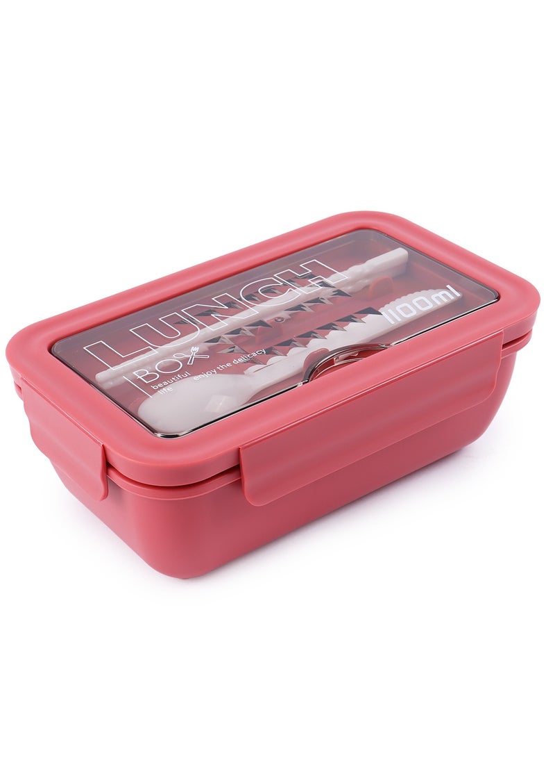 British Chef Lunch Box & Cutlery Fork Spoon, Leak Proof 2 compartments 1100ml Capacity, Meal Prep Container Box for Adults Kids Students Office Microwave Safe - Image 1