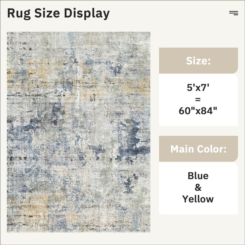 Soalmost Abstract Rug 5x7 Machine Washable Area Indoor Blue Yellow Low Pile Non-Slip Foldable Thin Accent Rugs for Bedroom Living Room Dining Room - Image 5