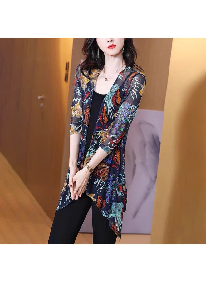 Song Feng Ya Mid-length Shawl Seven-point Sleeve W En's Sunscreen Clothing Summer New Cardigan Outerwear Printed Air Conditioning Shirt - Image 1
