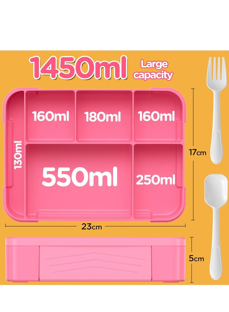 EAZZY Bento Box Kids Lunch Box - 1450ml Large Leakproof 6 Compartments Kids Lunchbox Toddler Bento Box with Utensils for School, Book-Style Reusable Lunch Snack Containers for Daycare - Image 3