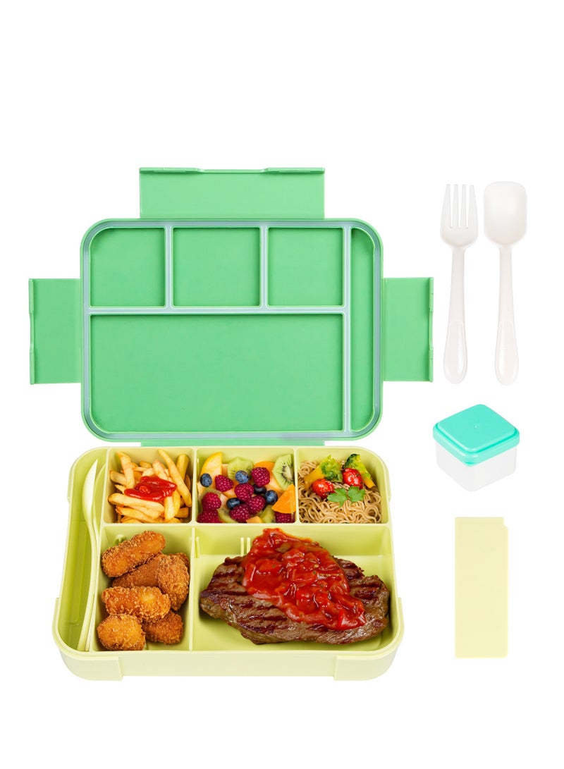 EAZZY Bento Box Kids Lunch Box - 1450ml Large Leakproof 6 Compartments Kids Lunchbox Toddler Bento Box with Utensils for School, Book-Style Reusable Lunch Snack Containers for Daycare - Image 1