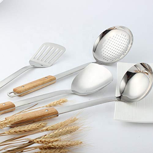 KPNG Skimmer Slotted Spoon, Heavy Duty 304 Stainless Steel Slotted Spoon with Plastic Black Handle, Comfortable Wooden Grip Design (1 Pack) - Image 4