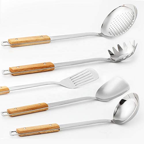 KPNG Skimmer Slotted Spoon, Heavy Duty 304 Stainless Steel Slotted Spoon with Plastic Black Handle, Comfortable Wooden Grip Design (1 Pack) - Image 5