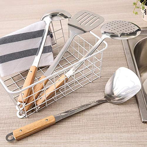 KPNG Skimmer Slotted Spoon, Heavy Duty 304 Stainless Steel Slotted Spoon with Plastic Black Handle, Comfortable Wooden Grip Design (1 Pack) - Image 3