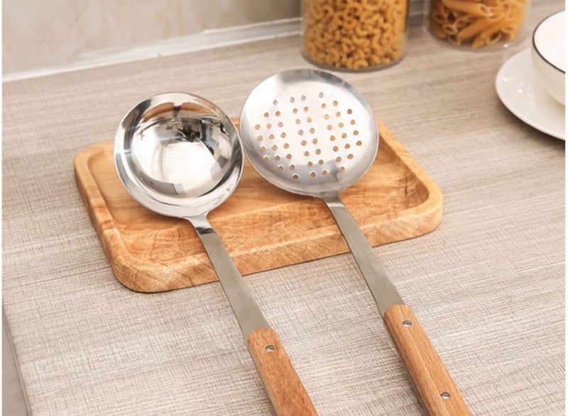 KPNG Skimmer Slotted Spoon, Heavy Duty 304 Stainless Steel Slotted Spoon with Plastic Black Handle, Comfortable Wooden Grip Design (1 Pack) - Image 2