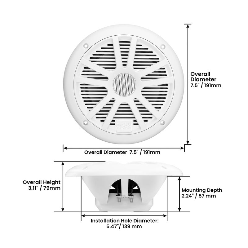 BOSS Audio Systems MR6W 6.5 Marine Speakers - 180 Watts (Per Pair), Full Range, 2-Way, Coaxial, 4 Ohms, Weatherproof - Image 2
