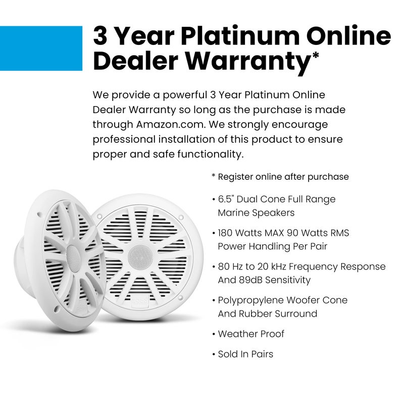 BOSS Audio Systems MR6W 6.5 Marine Speakers - 180 Watts (Per Pair), Full Range, 2-Way, Coaxial, 4 Ohms, Weatherproof - Image 5