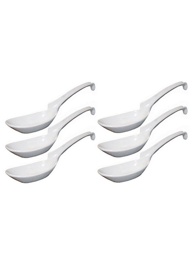 Happy Sales Melamine Soba, Rice Spoons, Chinese Won Ton Soup Spoon, Asian White, 6 Pack Notch & Hook Style - Image 1