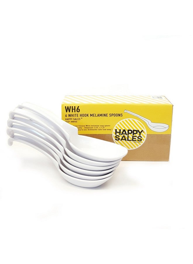 Happy Sales Melamine Soba, Rice Spoons, Chinese Won Ton Soup Spoon, Asian White, 6 Pack Notch & Hook Style - Image 2