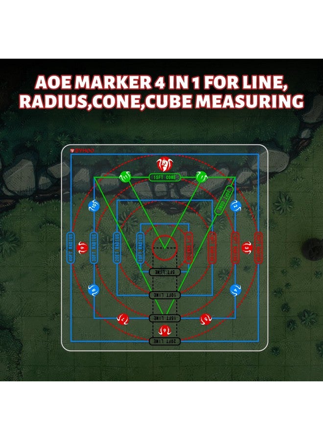 Byhoo Dnd Spell Aoe Damage Marker D&D Area Effect Template - 1" Grid Or Hex Tabletop Game Mat Rpg Game Accessories For Dungeons And Dragons Series Pathfinder And Other Ttrpgs 
