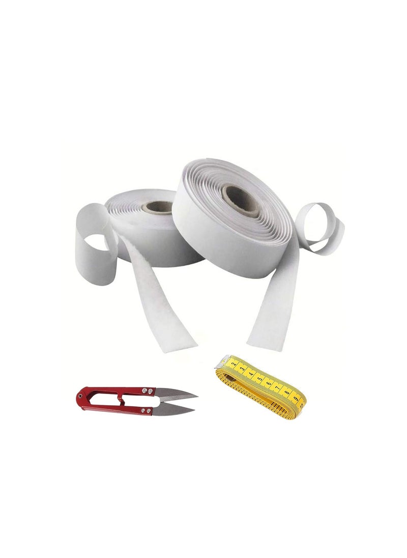 SAI PRASEEDA SAI PRASEEDA Adhesive Hook 10MTS_Adhesive Loop 10MTS with Easy Removal Sticker 20mm_ 10 MTS or 33 Feets White Color with Industrial Cutter_Measuring Tape SP2 