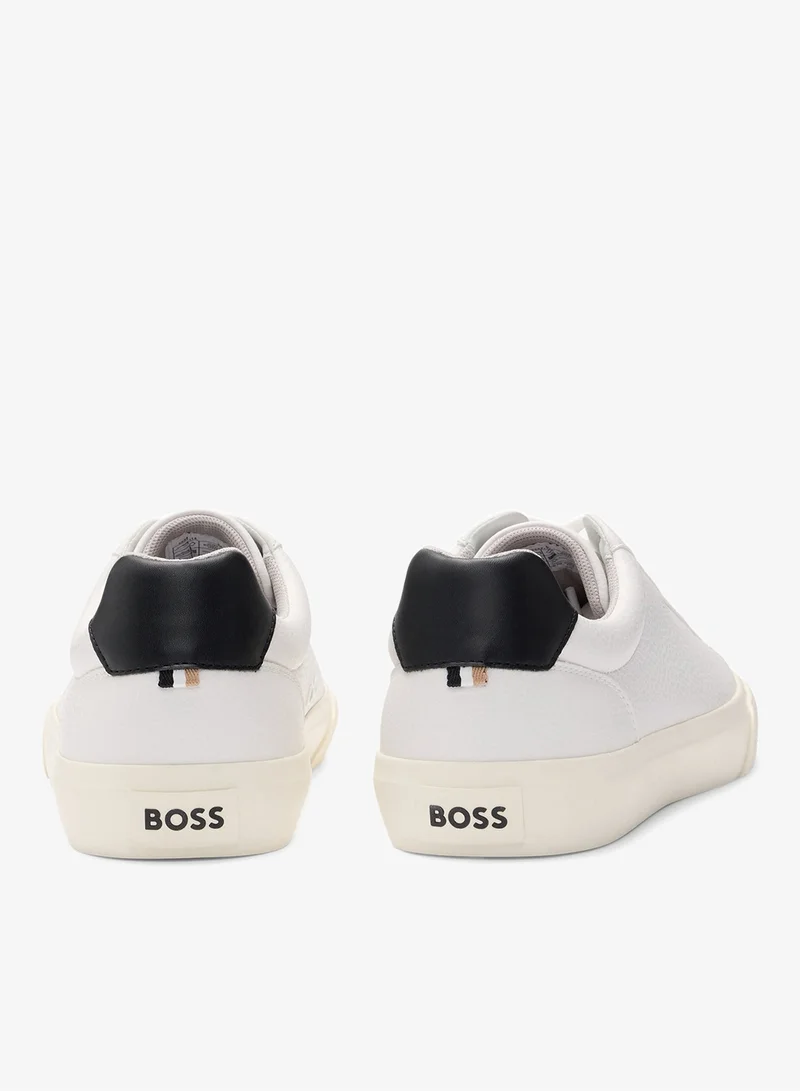 BOSS Faux-leather trainers with contrast backtab