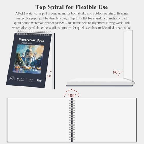 Fuxi Water Color Paper 9 x 12, Watercolor Sketchbook 140 lb Cold Press, 32 Sheets (64 Pages) Watercolor Pad, Perfect for Classroom, Home & Travel, Art Supplies for Artists Gifts. - Image 4