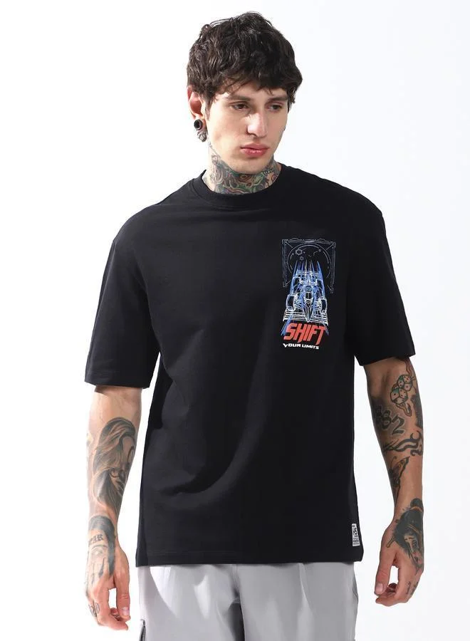 Moto Racer Graphic Printed Round Neck Short Sleeves Relaxed Fit Cotton T-shirt