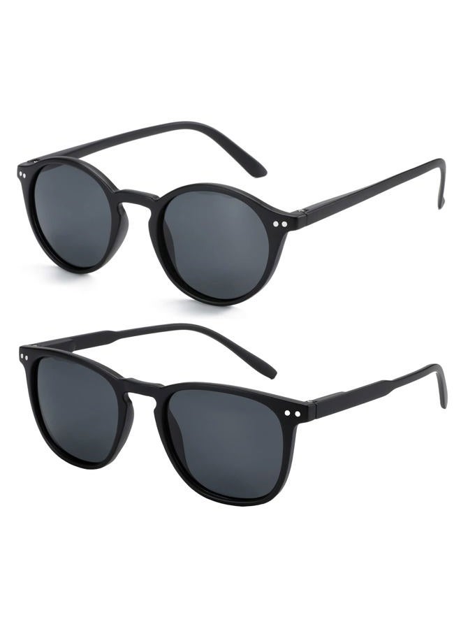 ZENOTTIC Polarized Sunglasses for Women Men: Retro Shades Round | Square Frame UV Protection 2 Pack - Image 1