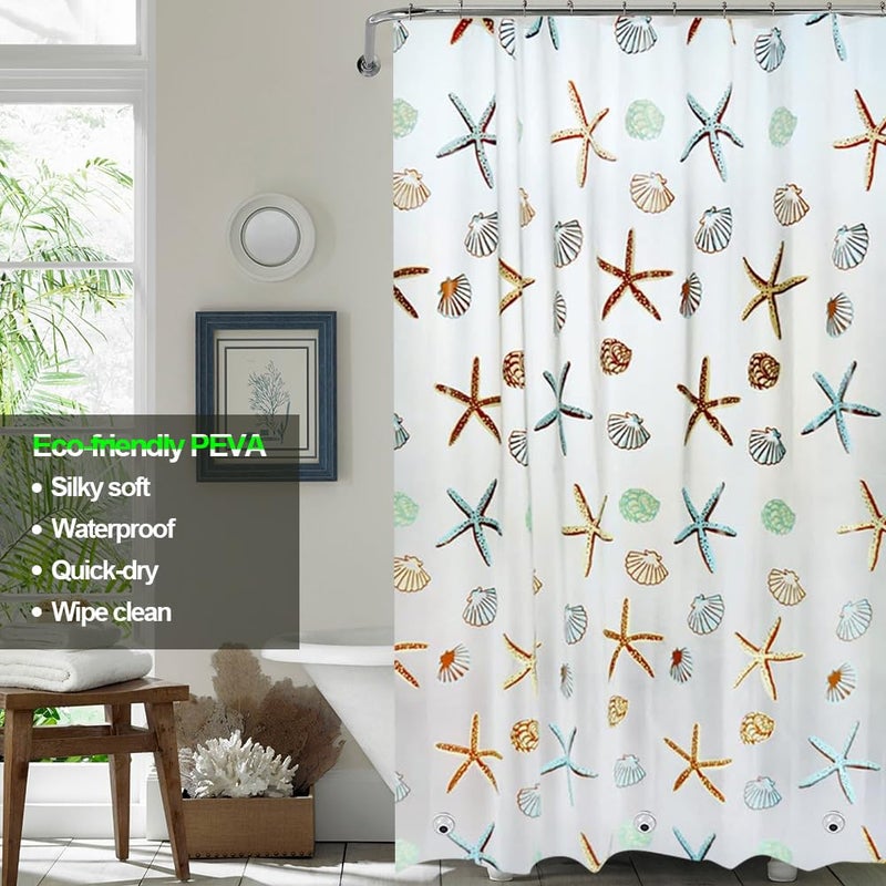 Myratts Plastic Shower Liner - Premium PEVA 4G Shower Curtain Liner with Rustproof Grommets and 3 Weighted Magnets, Waterproof Shower Curtains for Bathroom (Starfish, 72"x 72") - Image 2