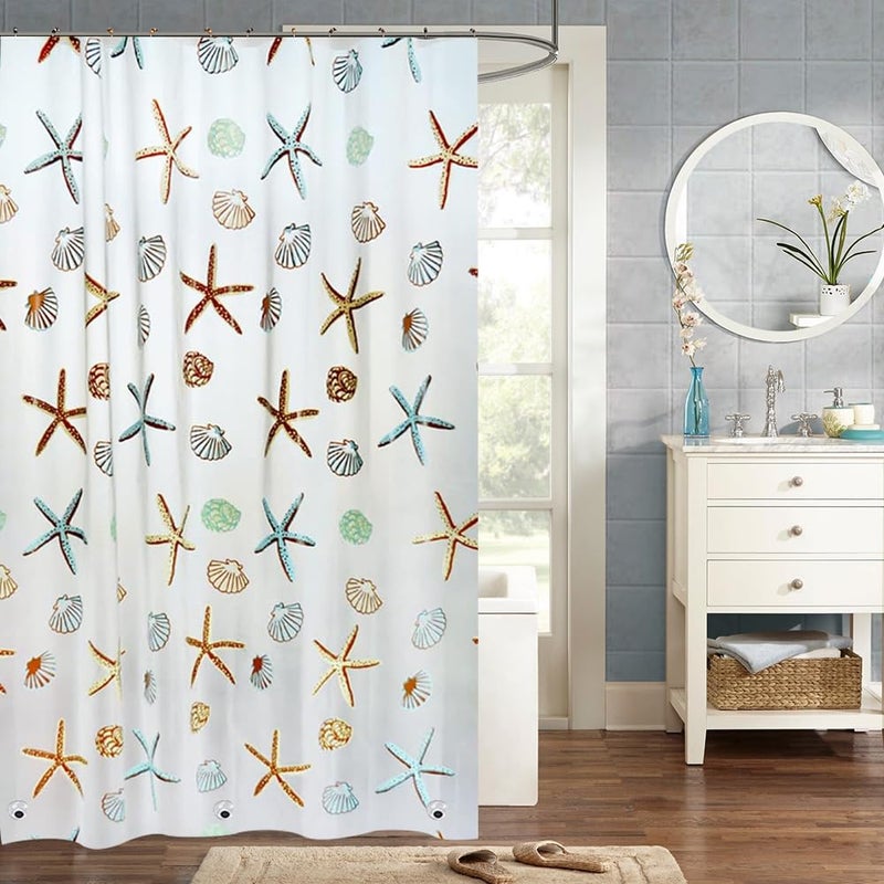 Myratts Plastic Shower Liner - Premium PEVA 4G Shower Curtain Liner with Rustproof Grommets and 3 Weighted Magnets, Waterproof Shower Curtains for Bathroom (Starfish, 72"x 72") - Image 1