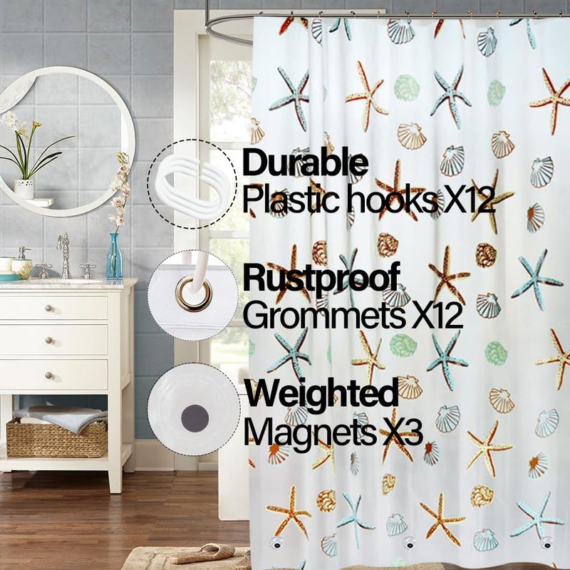 Myratts Plastic Shower Liner - Premium PEVA 4G Shower Curtain Liner with Rustproof Grommets and 3 Weighted Magnets, Waterproof Shower Curtains for Bathroom (Starfish, 72"x 72") - Image 5