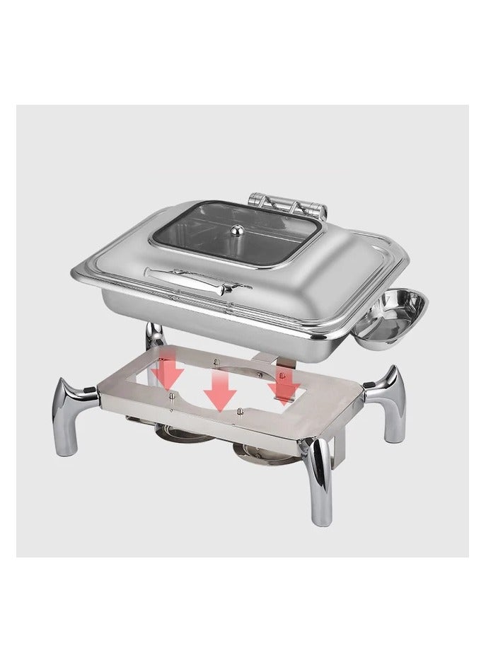 أفكو طبق الغضب الهيدروليكي الفاخر من أفكو، 9 لتر، طبق الغضب مستطيل من الفولاذ المقاوم للصدأ مع غطاء زجاجي، للمطاعم، والمناسبات، والفنادق، وحفلات الزفاف، والحفلات، (فضي) - Image 3