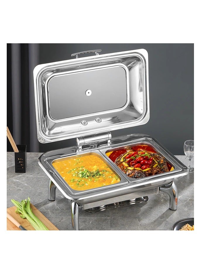 أفكو طبق الغضب الهيدروليكي الفاخر من أفكو، 9 لتر، طبق الغضب مستطيل من الفولاذ المقاوم للصدأ مع غطاء زجاجي، للمطاعم، والمناسبات، والفنادق، وحفلات الزفاف، والحفلات، (فضي) - Image 2