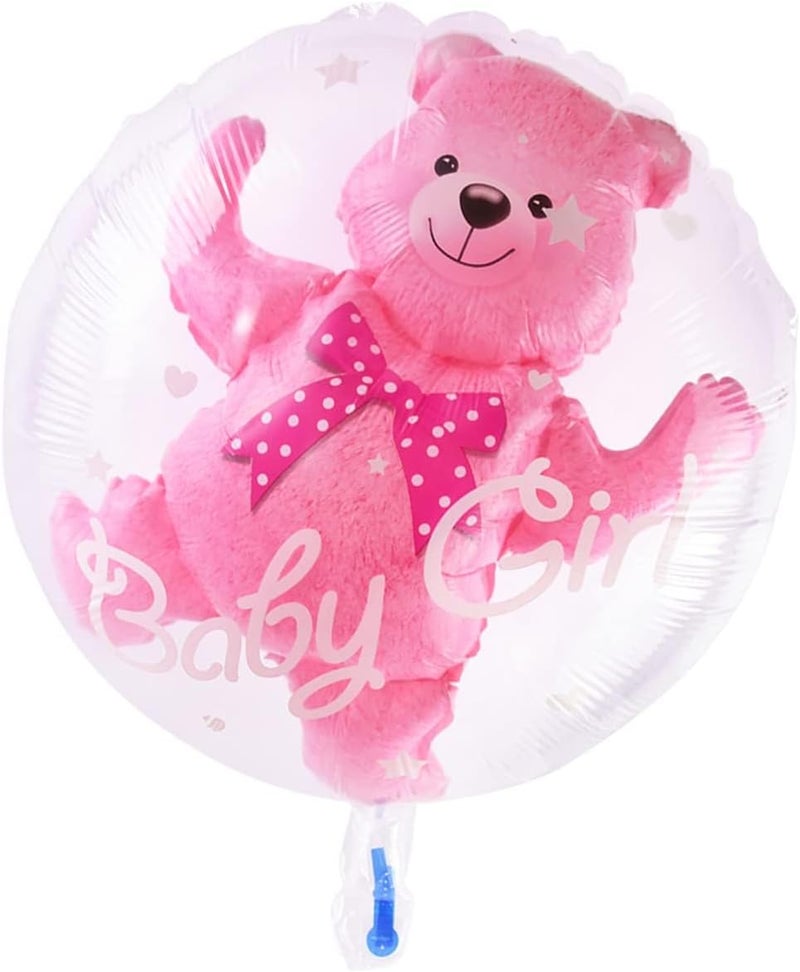 Yamibobo Kid's Gender Reveal 4D Transparent Bubble Bear Foil Balloons Shower Decorations (Pink) - Image 3