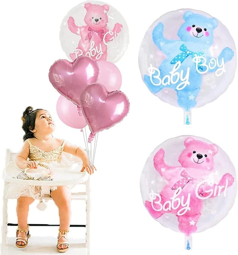 Yamibobo Kid's Gender Reveal 4D Transparent Bubble Bear Foil Balloons Shower Decorations (Pink) - Image 2