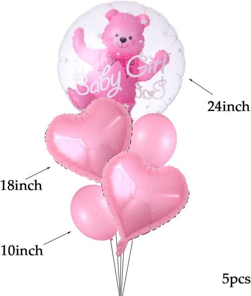 Yamibobo Kid's Gender Reveal 4D Transparent Bubble Bear Foil Balloons Shower Decorations (Pink) - Image 4
