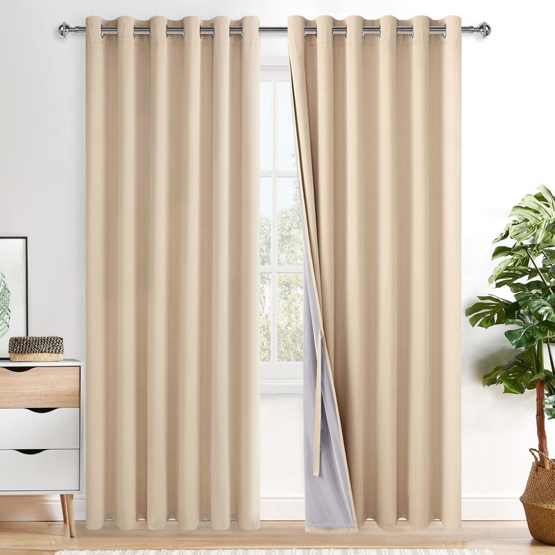 XWZO Full Shading Blackout Curtains 84 Inches Length with Tiebacks- Heat and Light Blocking Ring Top Window Drapes with Black Liner Backing for Bedroom/Kid's Room  Biscotti Beige  W70 x L84  Set of 2 - Image 1