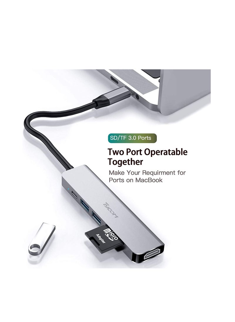 TYCOM USB C Hub Multiport Adapter - 6 in 1 Portable Space Aluminum Dongle with 4K HDMI Output, 2 USB 3.0 Ports, Type-C Charging Port, SD/Micro SD Card Reader Compatible for Macbook More Type C Devices  - Image 5
