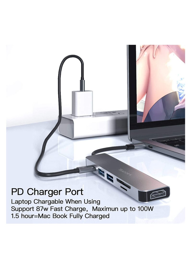 TYCOM USB C Hub Multiport Adapter - 6 in 1 Portable Space Aluminum Dongle with 4K HDMI Output, 2 USB 3.0 Ports, Type-C Charging Port, SD/Micro SD Card Reader Compatible for Macbook More Type C Devices  - Image 3