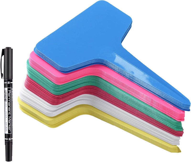 Mihey 150 Pcs TType Plant Labels with a Pen Waterproof Plastic Plant Tags Nursery Garden Markers 6 x 10cm 6 Colors - Image 1