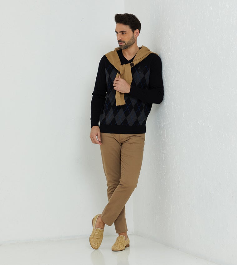 بيفرلي هيلز بولو كلوب كنزة صوفية كلاسيكية بنقشة الأرجيل وياقة على شكل حرف - Image 4