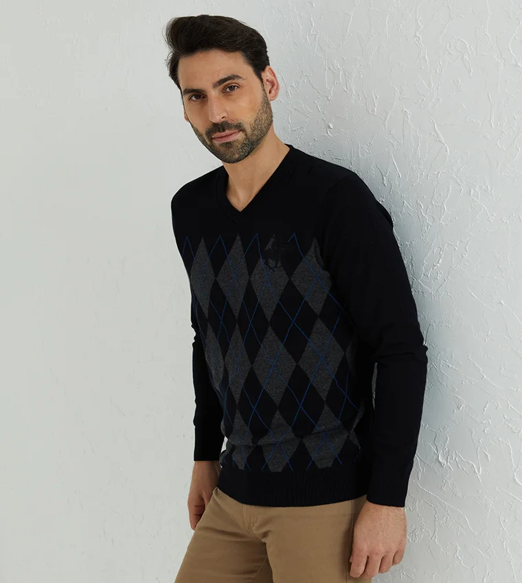 BEVERLY HILLS POLO CLUB Good Ole Fashion Argyle V-Neck Sweater
