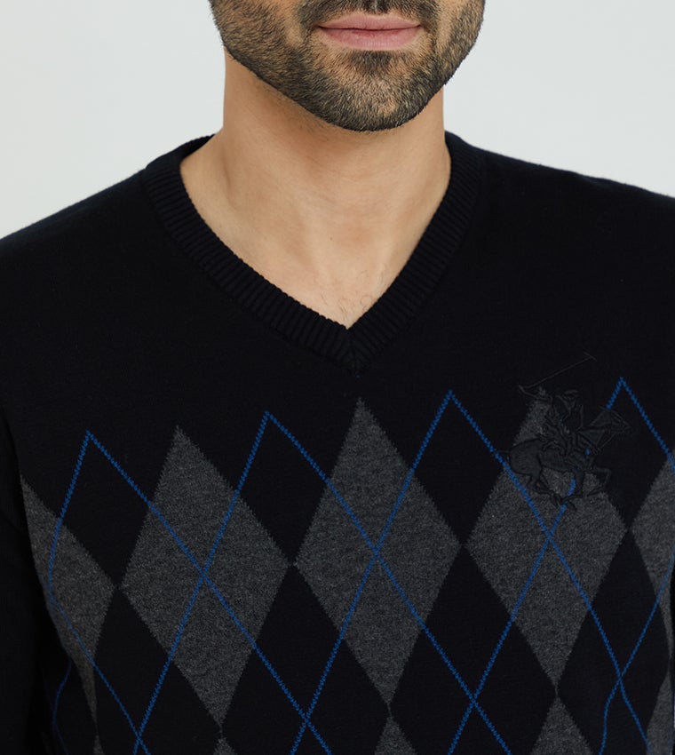 بيفرلي هيلز بولو كلوب كنزة صوفية كلاسيكية بنقشة الأرجيل وياقة على شكل حرف - Image 3