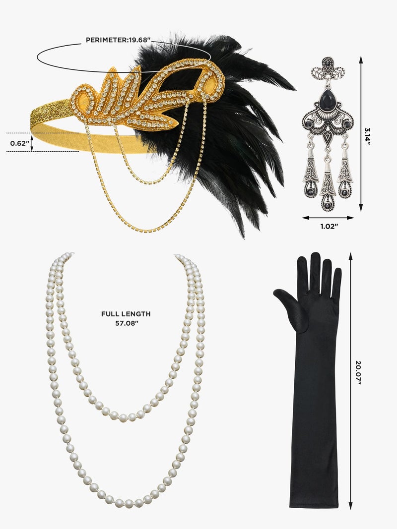 SWEETV Women's Flapper Dresses 1920s Fringed Sequin Great Gatsby Dress with 20s Accessories -Roaring 20s Costumes Black-Gold X-Large - Image 5