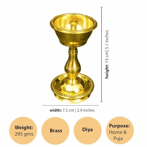 Spillbox Traditional Brass Diya for Puja | Pooja Aarti | Arti Deepak Deepam Oil Lamp for Home Temple Puja Articles Decor Gifts- Udupi Nandha Stand (Large) - Image 5