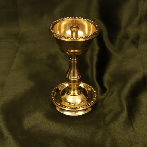 Spillbox Traditional Brass Diya for Puja | Pooja Aarti | Arti Deepak Deepam Oil Lamp for Home Temple Puja Articles Decor Gifts- Udupi Nandha Stand (Large) - Image 1