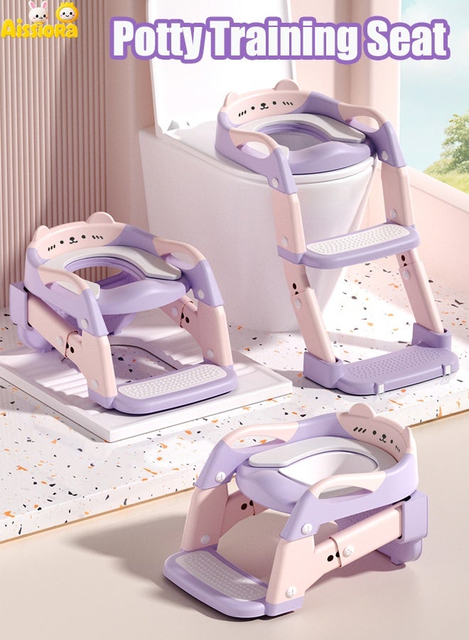آيسيورا كراسي حمام اطفال مرحاض صغير مقعد تدريب على المرحاض، مقعد تدريب على المرحاض للأطفال مع مقعد للخطوات، كرسي نونية محمول قابل للطي مع مقبض حماية سلم ارتفاع قابل للتعديل، وسادة ناعمة باللون الأبيض للأطفال الصغار الأولاد والبنات - Image 1