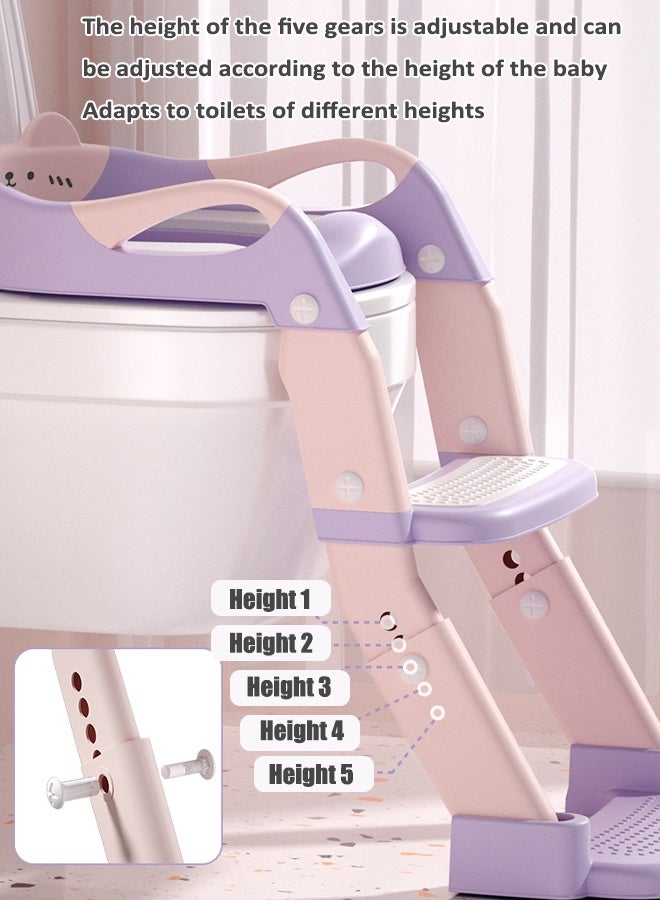 آيسيورا كراسي حمام اطفال مرحاض صغير مقعد تدريب على المرحاض، مقعد تدريب على المرحاض للأطفال مع مقعد للخطوات، كرسي نونية محمول قابل للطي مع مقبض حماية سلم ارتفاع قابل للتعديل، وسادة ناعمة باللون الأبيض للأطفال الصغار الأولاد والبنات - Image 3
