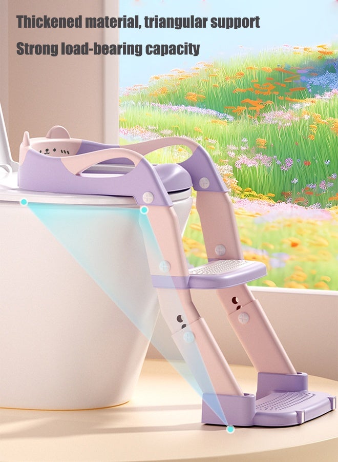 آيسيورا كراسي حمام اطفال مرحاض صغير مقعد تدريب على المرحاض، مقعد تدريب على المرحاض للأطفال مع مقعد للخطوات، كرسي نونية محمول قابل للطي مع مقبض حماية سلم ارتفاع قابل للتعديل، وسادة ناعمة باللون الأبيض للأطفال الصغار الأولاد والبنات - Image 5