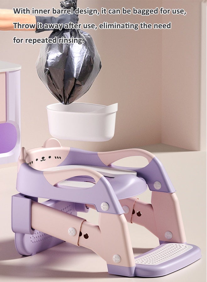 آيسيورا كراسي حمام اطفال مرحاض صغير مقعد تدريب على المرحاض، مقعد تدريب على المرحاض للأطفال مع مقعد للخطوات، كرسي نونية محمول قابل للطي مع مقبض حماية سلم ارتفاع قابل للتعديل، وسادة ناعمة باللون الأبيض للأطفال الصغار الأولاد والبنات - Image 4