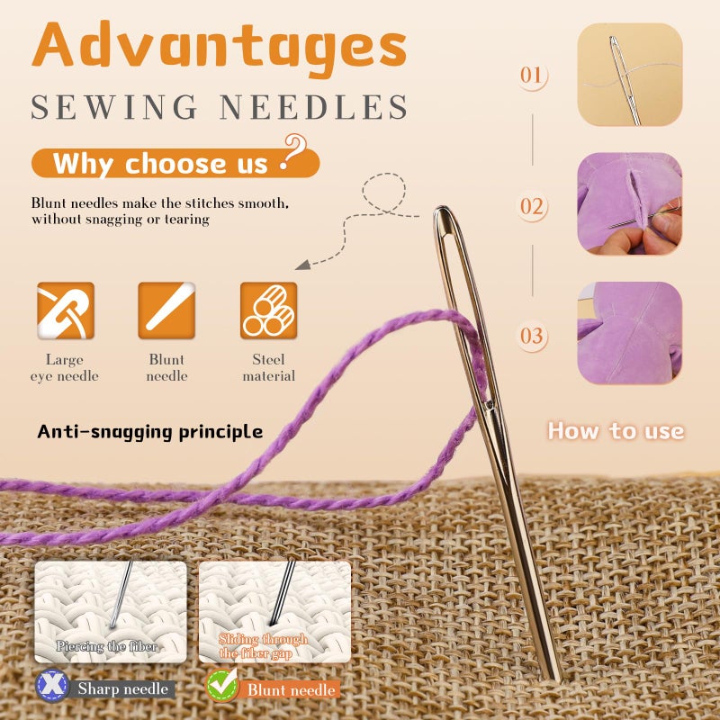 TLKKUE 12 Pcs/3 Sizes Large-Eye Blunt Needles, Steel Yarn Needle with Needle Threader, Tapestry Needle for Sewing Crochet Knitting Embroidery (Silver 2.08in/2.36in/2.76in) - Image 3