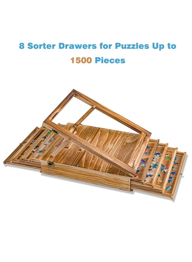 Lavievert Jigsaw Puzzle Sorting Trays & Puzzle Bracket Set, Adjustable Puzzle Easel Holder for Puzzle Board, Wooden Puzzle Sorters with Drawer Design for Up to 1500 Pieces - Comes with NO Puzzle Board - Image 2