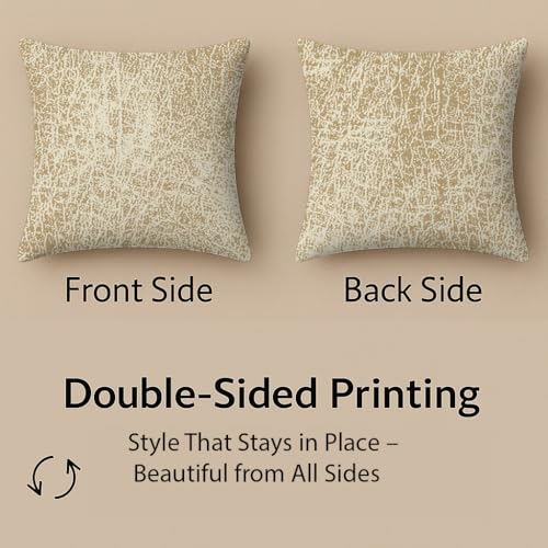 FABANE 20 x 20 Inch Double-Sided Printed Velvet Cushion Covers – Set of 5 Square Decorative Pillow Covers for Sofa, Couch or Bed (Texture Beige) - Image 5
