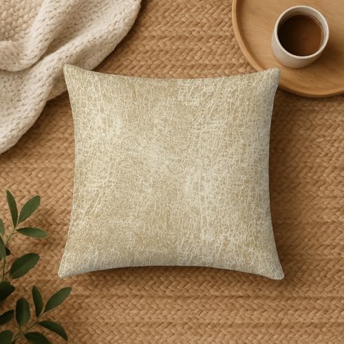 FABANE 20 x 20 Inch Double-Sided Printed Velvet Cushion Covers – Set of 5 Square Decorative Pillow Covers for Sofa, Couch or Bed (Texture Beige) - Image 4